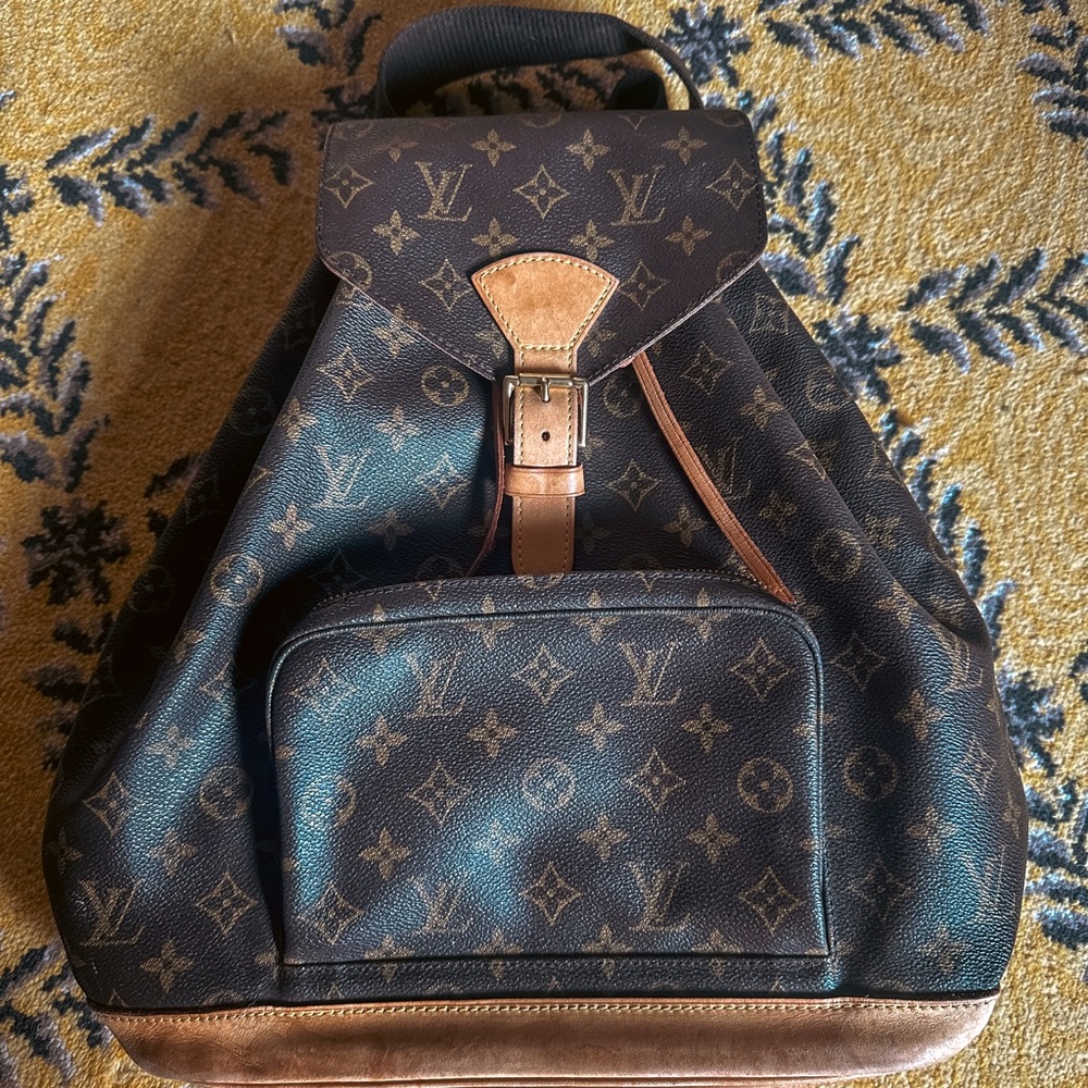 Louis Vuitton Mountsouris GM Brown Monogram Backpack with Leather Trim